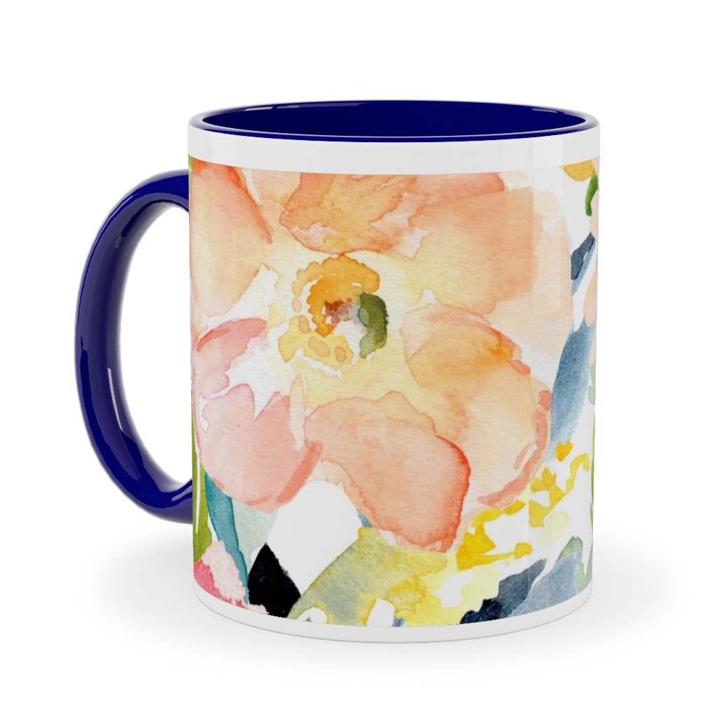 Floral Love Print Ceramic Mug, Blue,  , 11oz, Multicolor