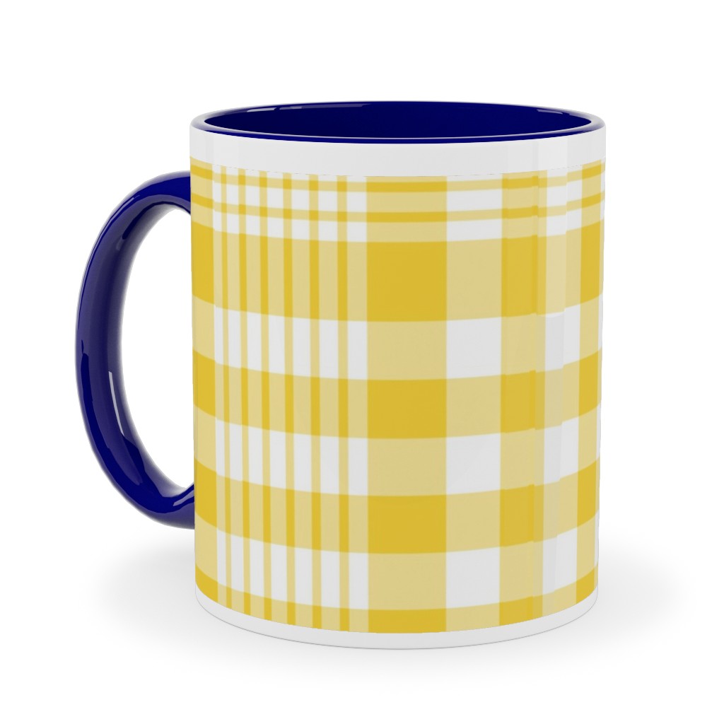 Plaid Pattern Ceramic Mug, Blue,  , 11oz, Yellow