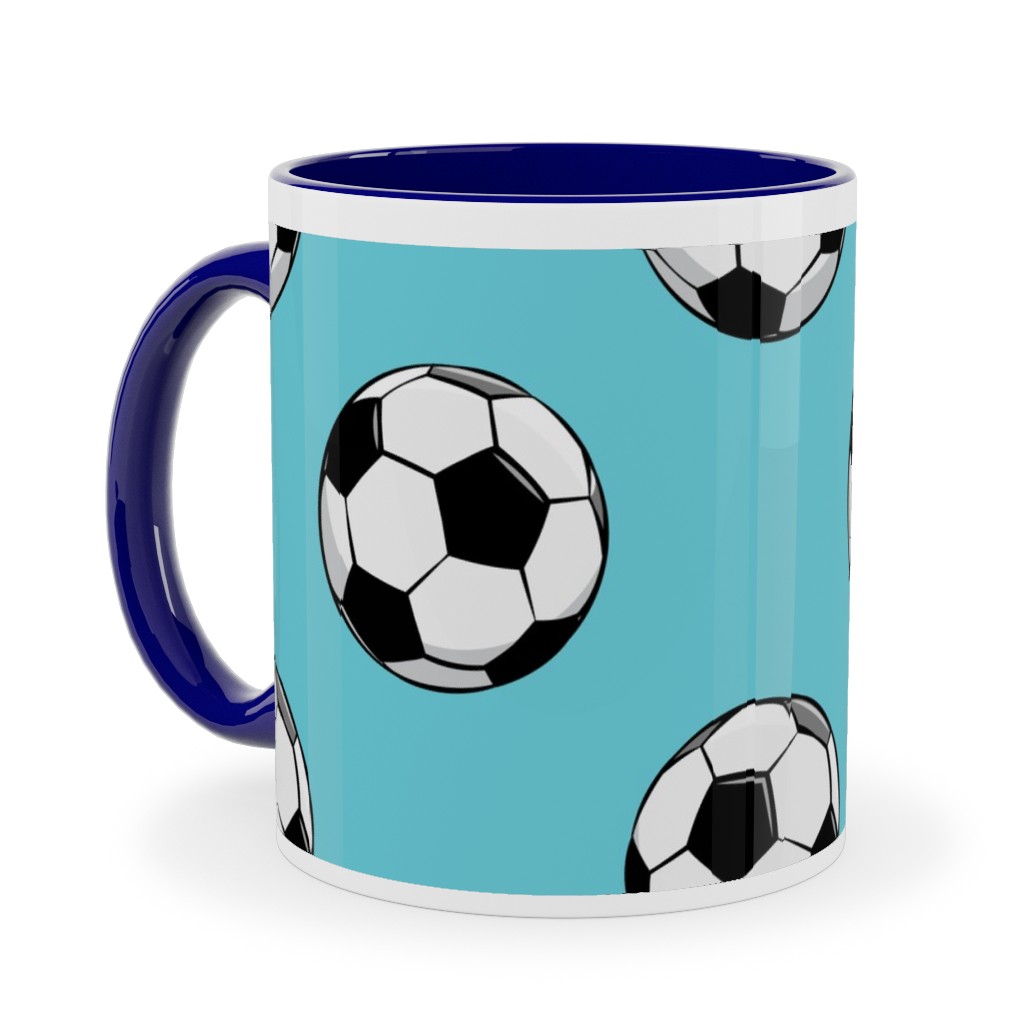 Soccer Balls Ceramic Mug, Blue, , 11oz, Blue, Paradise