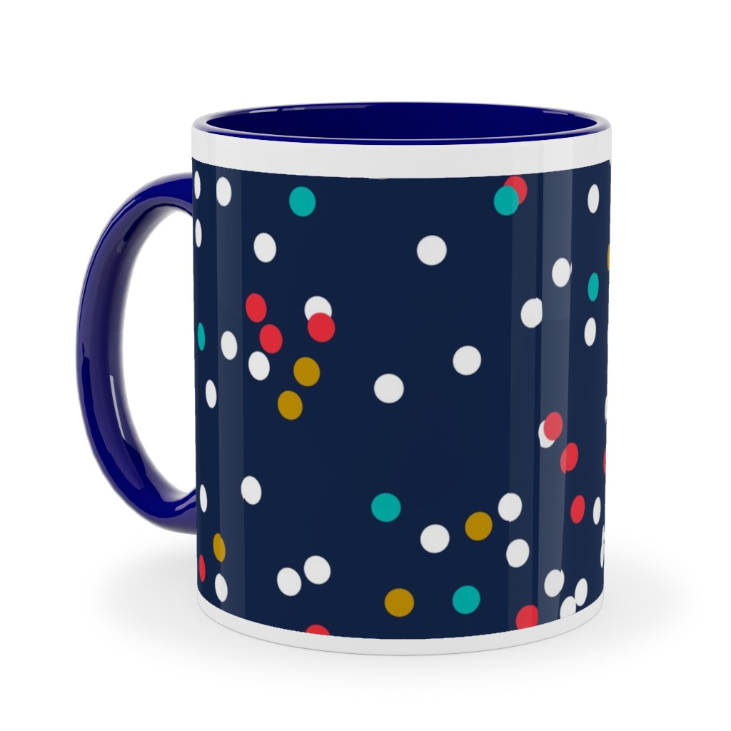 Fun-Fetti - Polka Dot - Navy Blue Ceramic Mug, Blue,  , 11oz, Blue