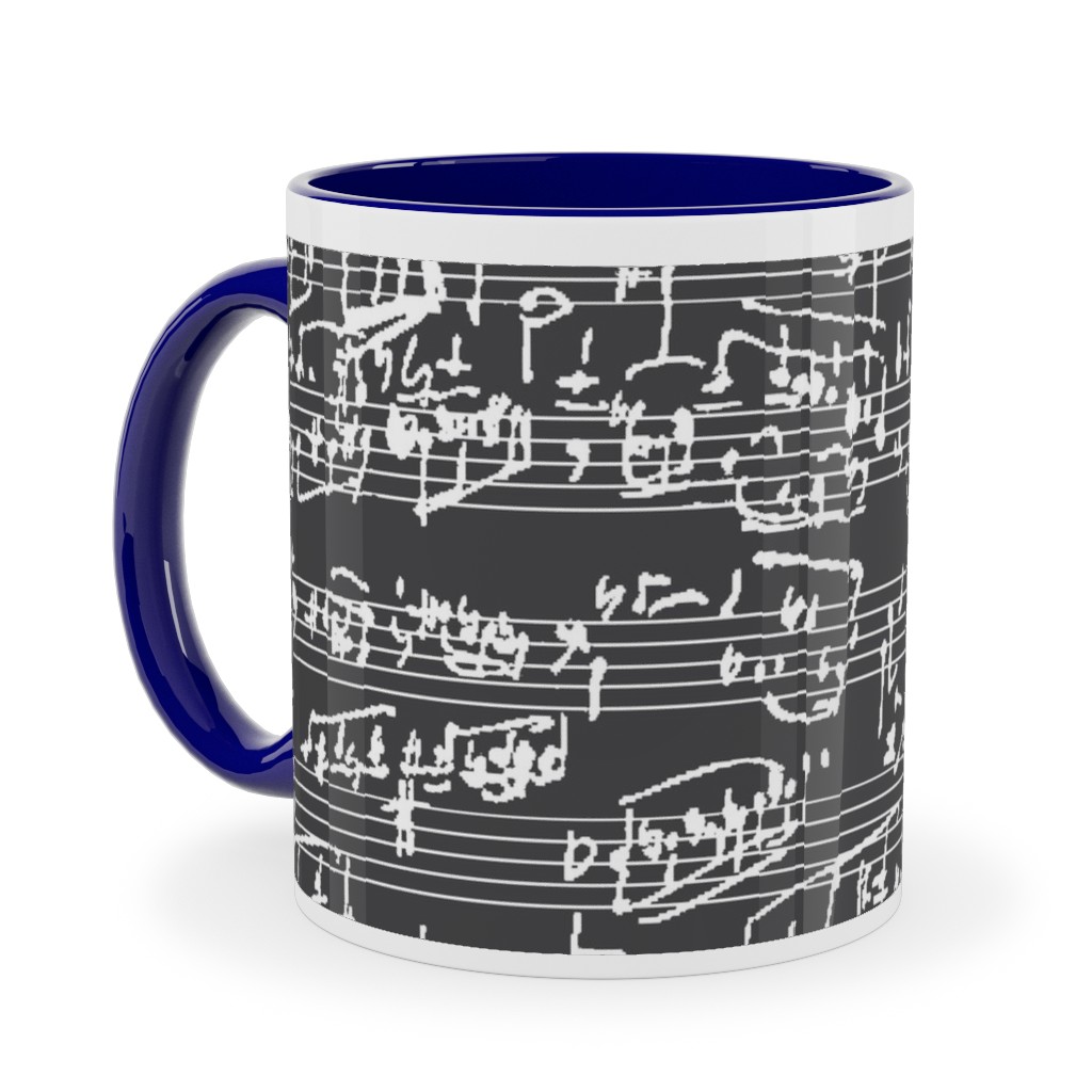 Handwritten Sheet Music Ceramic Mug, Blue, , 11oz, Gray, Flint