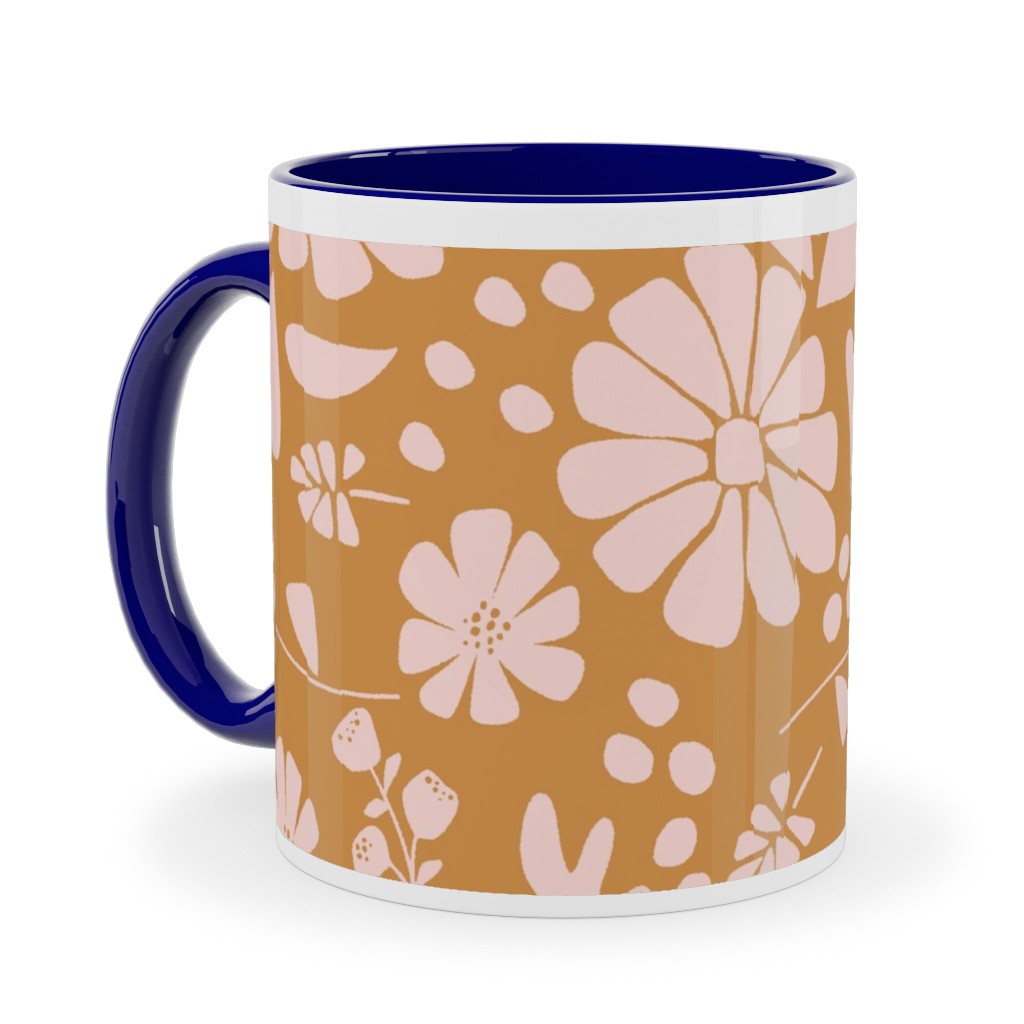 Jungle Floral - Orange and Pink Ceramic Mug, Blue, , 11oz, Orange, Orange