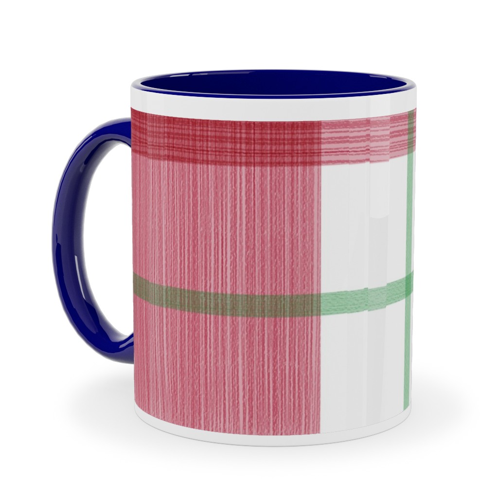 Double Plaid Ceramic Mug, Blue,  , 11oz, Red