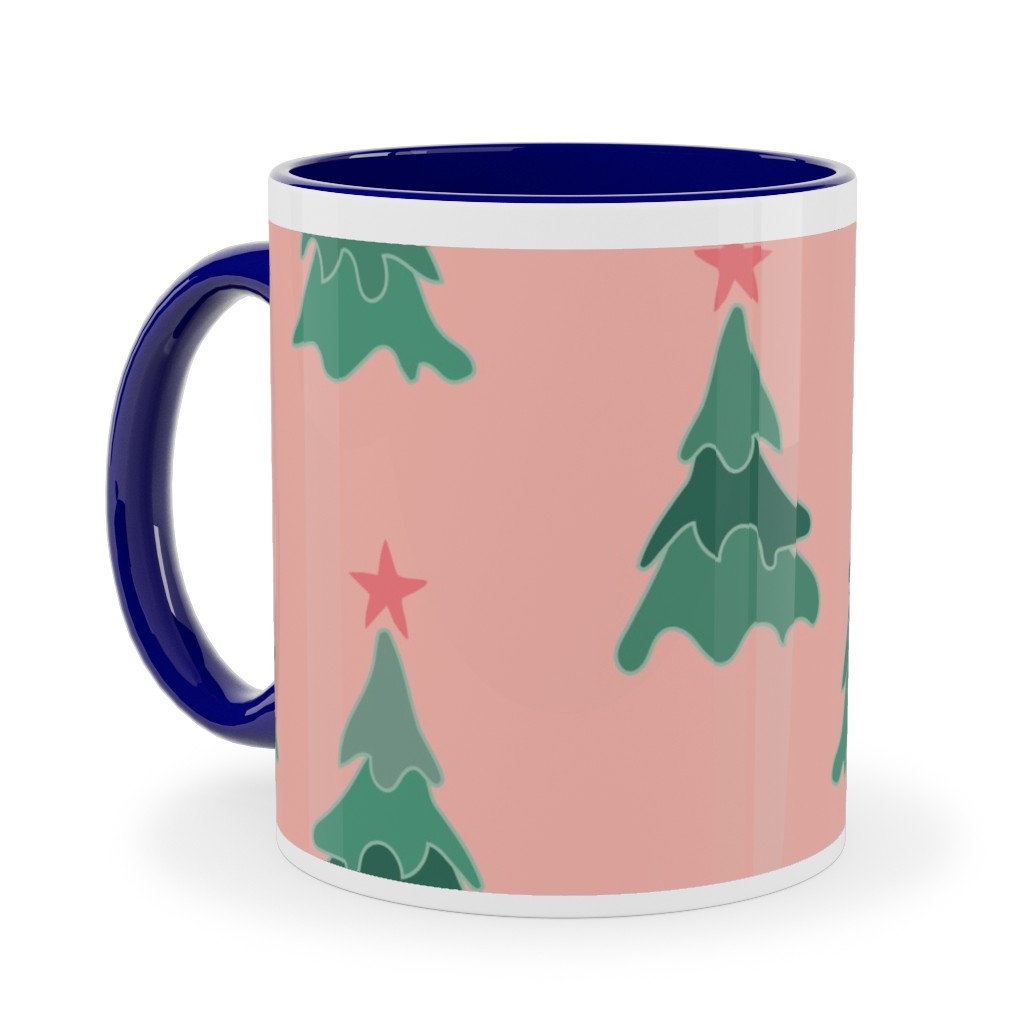 Modern Christmas Trees Ceramic Mug, Blue,  , 11oz, Pink