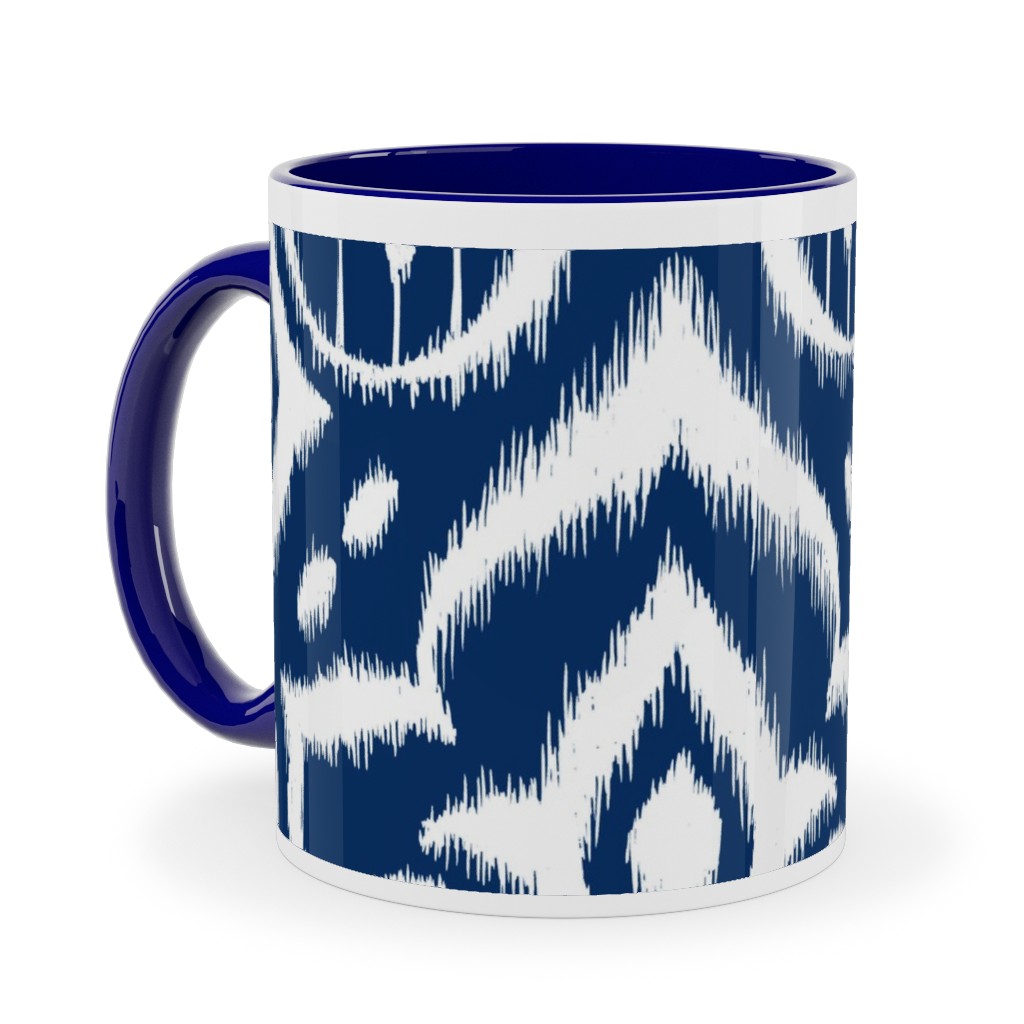 Ikat Damask - Midnight Navy Ceramic Mug, Blue, , 11oz, Blue, True Blue