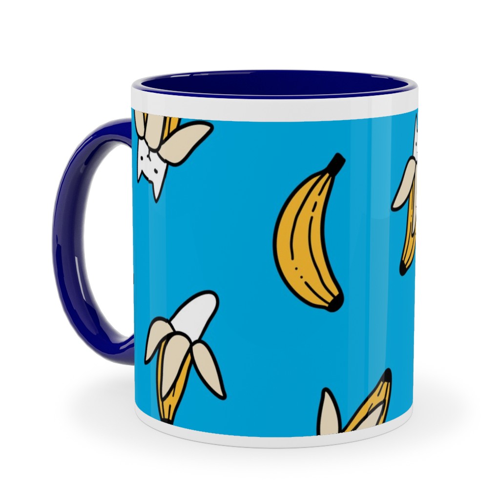 Funny Yummy Banana Cats - Blue Ceramic Mug, Blue,  , 11oz, Blue