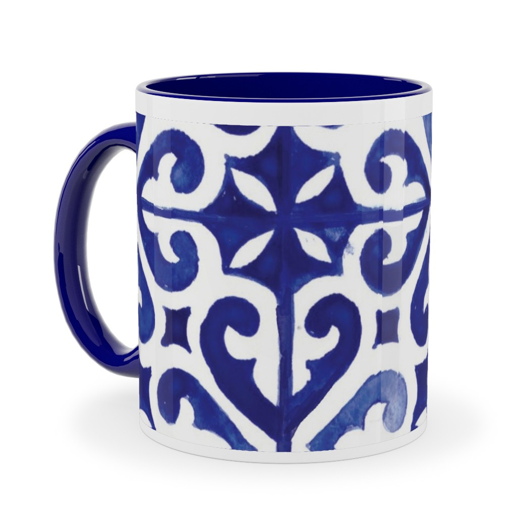 Lisbon Tiles Watercolor - Blue Ceramic Mug, Blue,  , 11oz, Blue