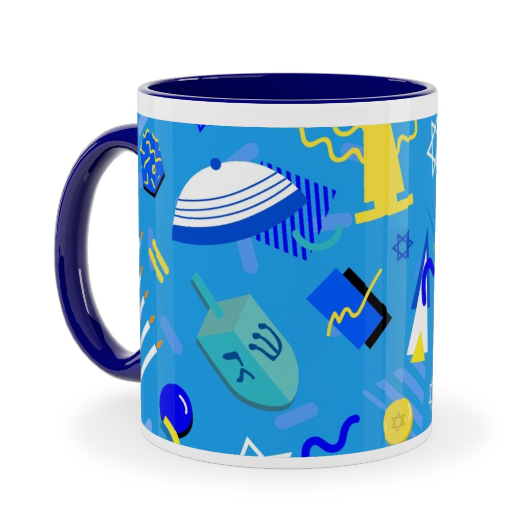 80s Hanukkah Celebration - Blue Ceramic Mug, Blue, , 11oz, Blue, True Blue