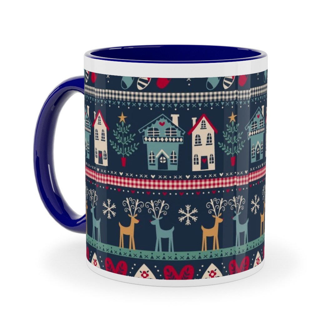 Nordic Vintage Christmas Ceramic Mug, Blue, , 11oz, Multicolor, Park Night