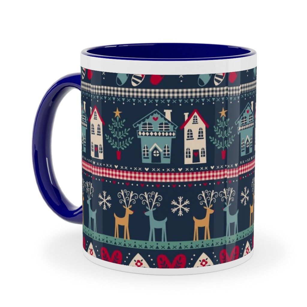 Nordic Vintage Christmas Ceramic Mug, Blue,  , 11oz, Multicolor