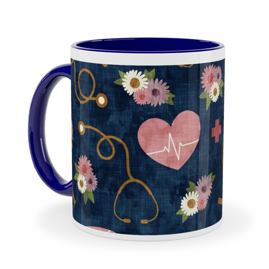Floral Nurse Melody - Nursing - Blue Ceramic Mug, Blue,  , 11oz, Pink