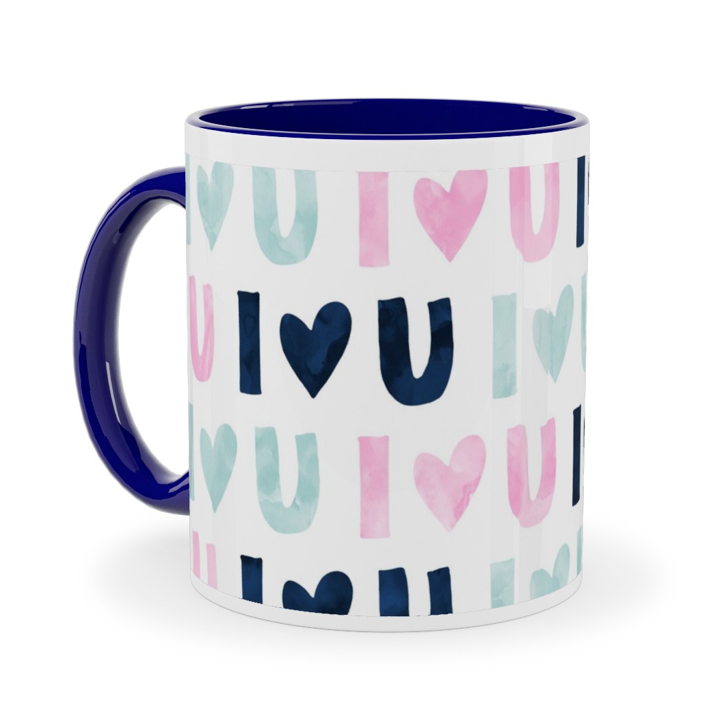 I Love You - Pink Navy Blue Ceramic Mug, Blue, , 11oz, Multicolor