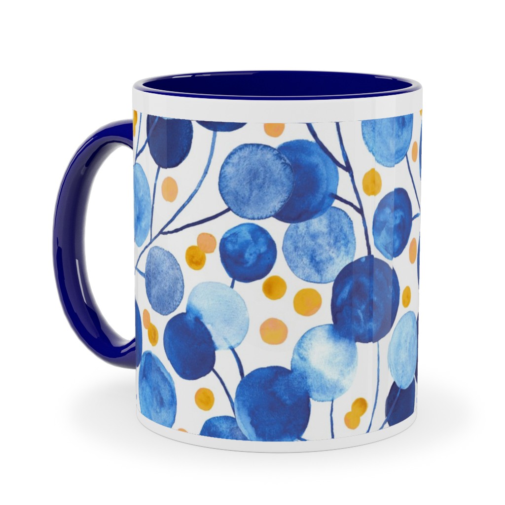 Pompom Plants - Cobalt & Gold Ceramic Mug, Blue, , 11oz, Blue, True Blue
