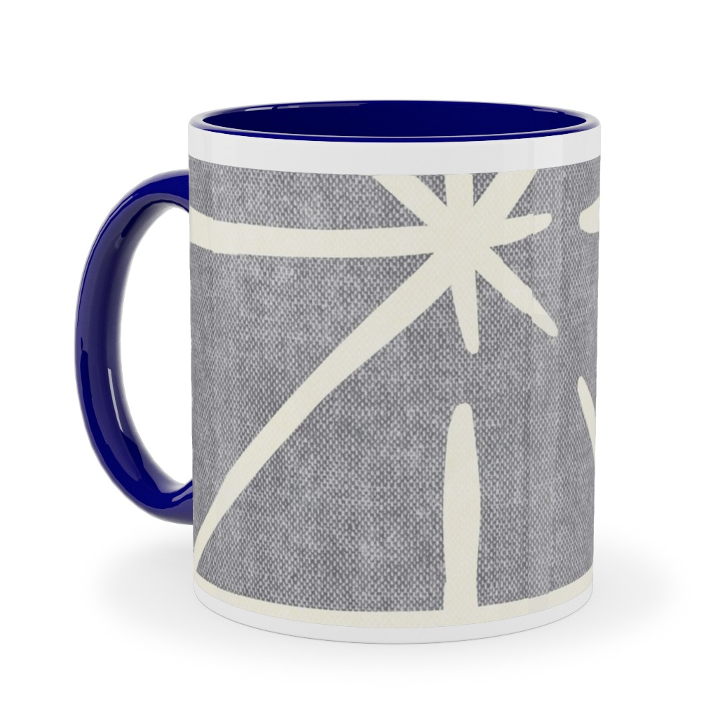 Geometric Triangles - Distressed - Grey Ceramic Mug, Blue,  , 11oz, Gray