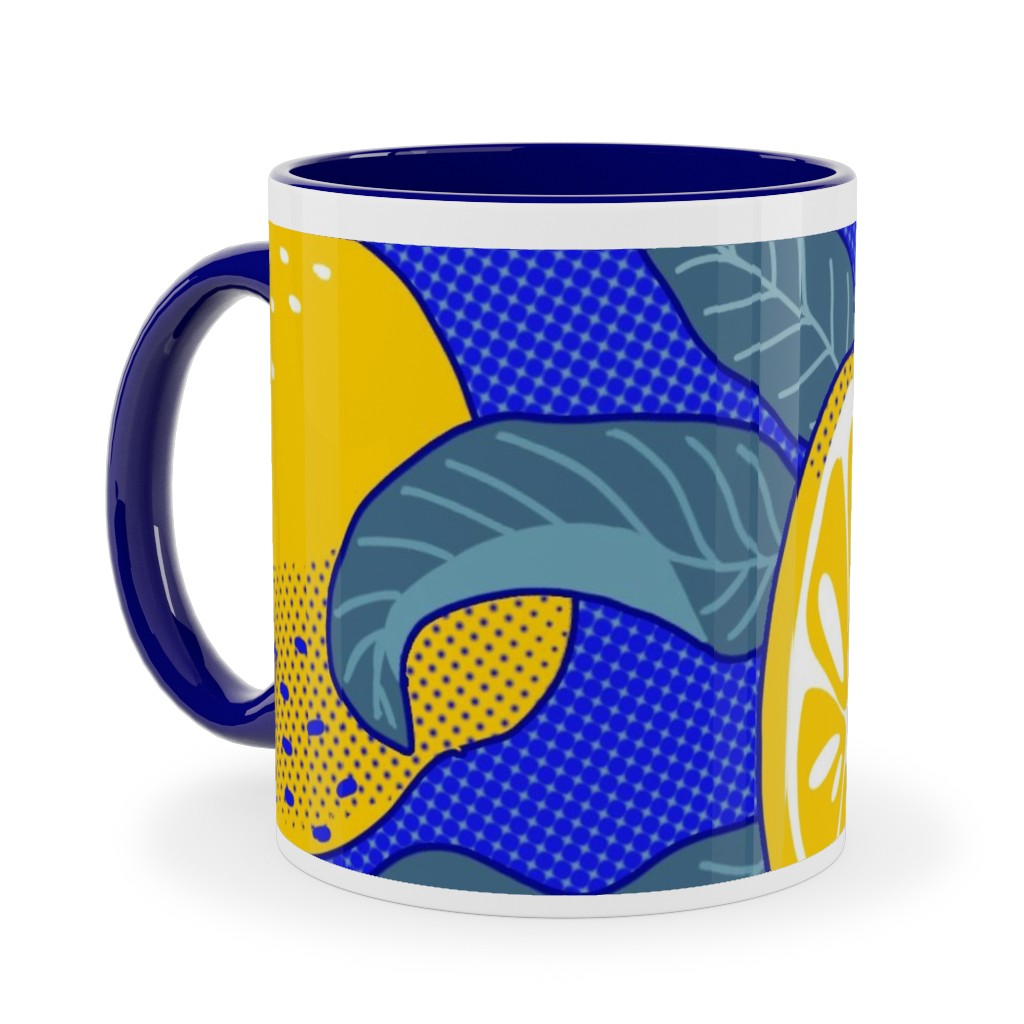 Lemons Pop Art - Blue and Yellow Ceramic Mug, Blue,  , 11oz, Yellow