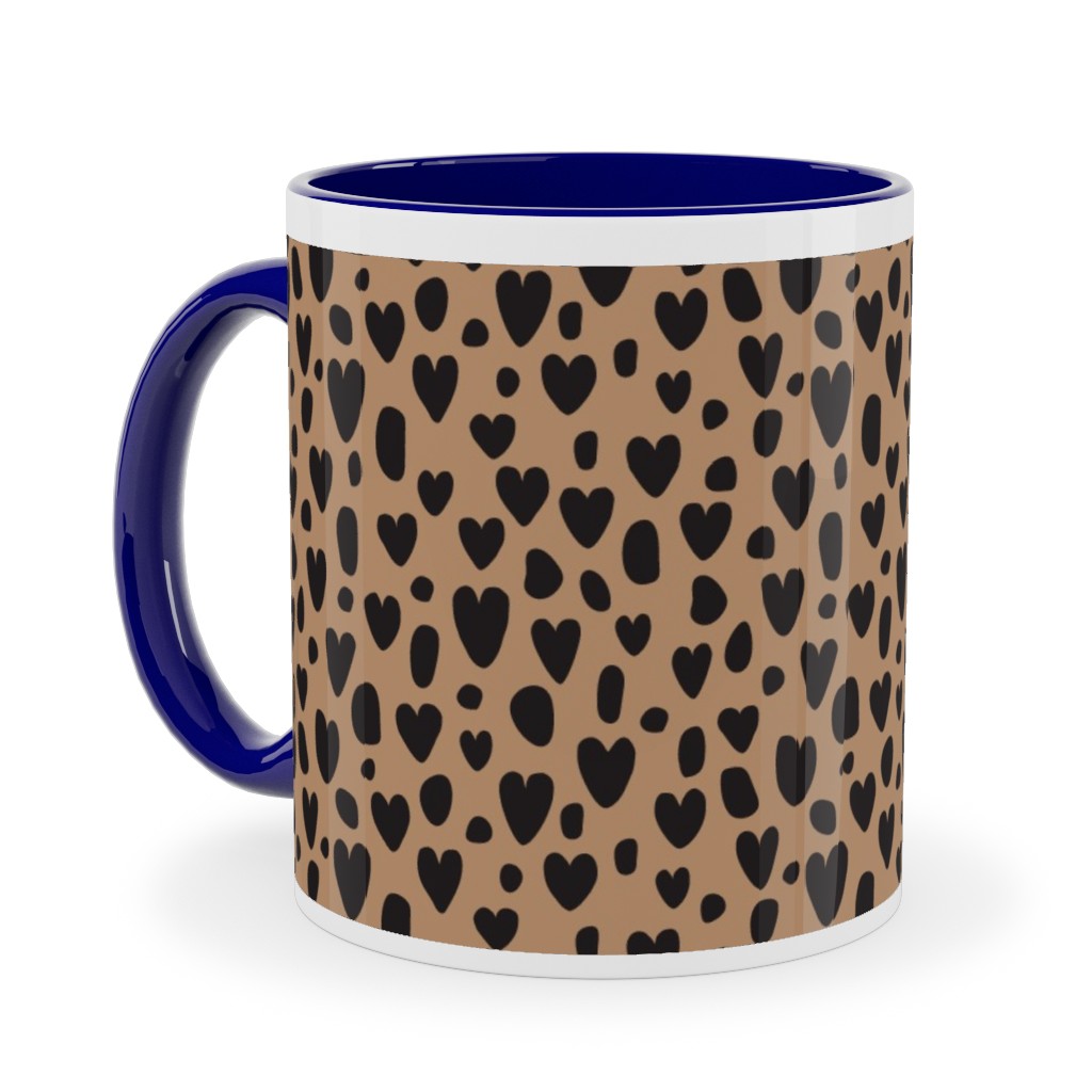 Leopard Hearts - Brown Ceramic Mug, Blue, , 11oz, Brown, Brown