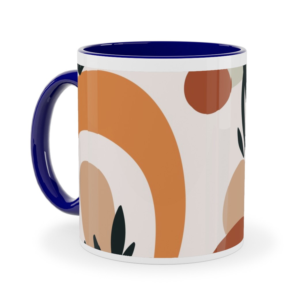 Tropical Leaves and Geometry - Multi Ceramic Mug, Blue, , 11oz, Multicolor