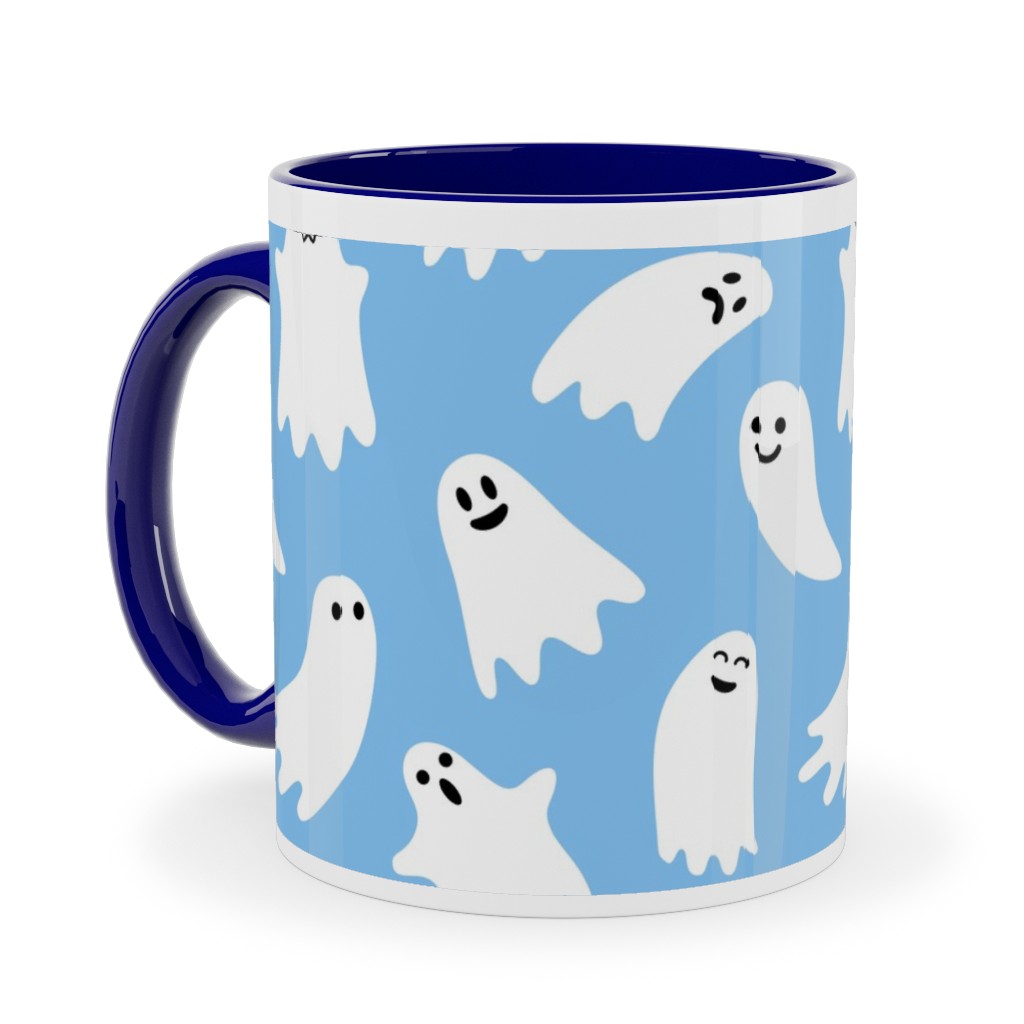 Cute Ghosts - Blue Ceramic Mug, Blue, , 11oz, Blue, True Blue