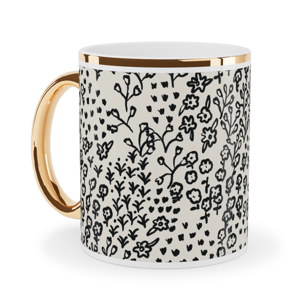La Ville Meadow - Black Ceramic Mug, Gold Handle,  , 11oz, Black