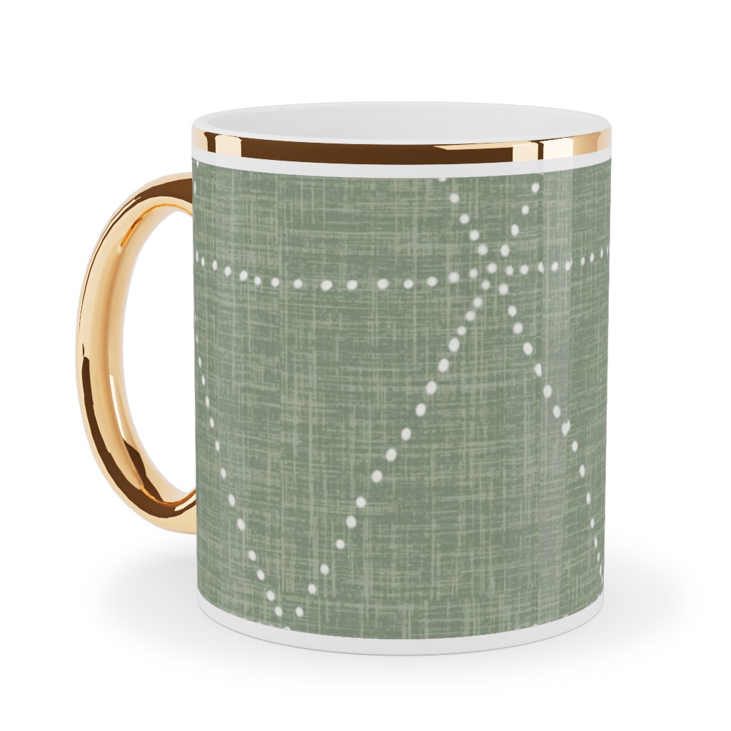 Boho Triangles - Sage Ceramic Mug, Gold Handle,  , 11oz, Green