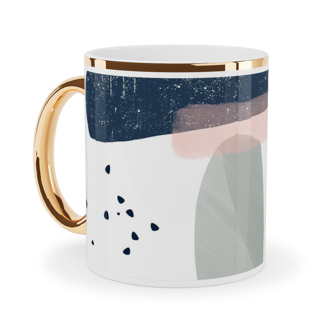 Abstract Minima - Multi Ceramic Mug, Gold Handle, , 11oz, Multicolor