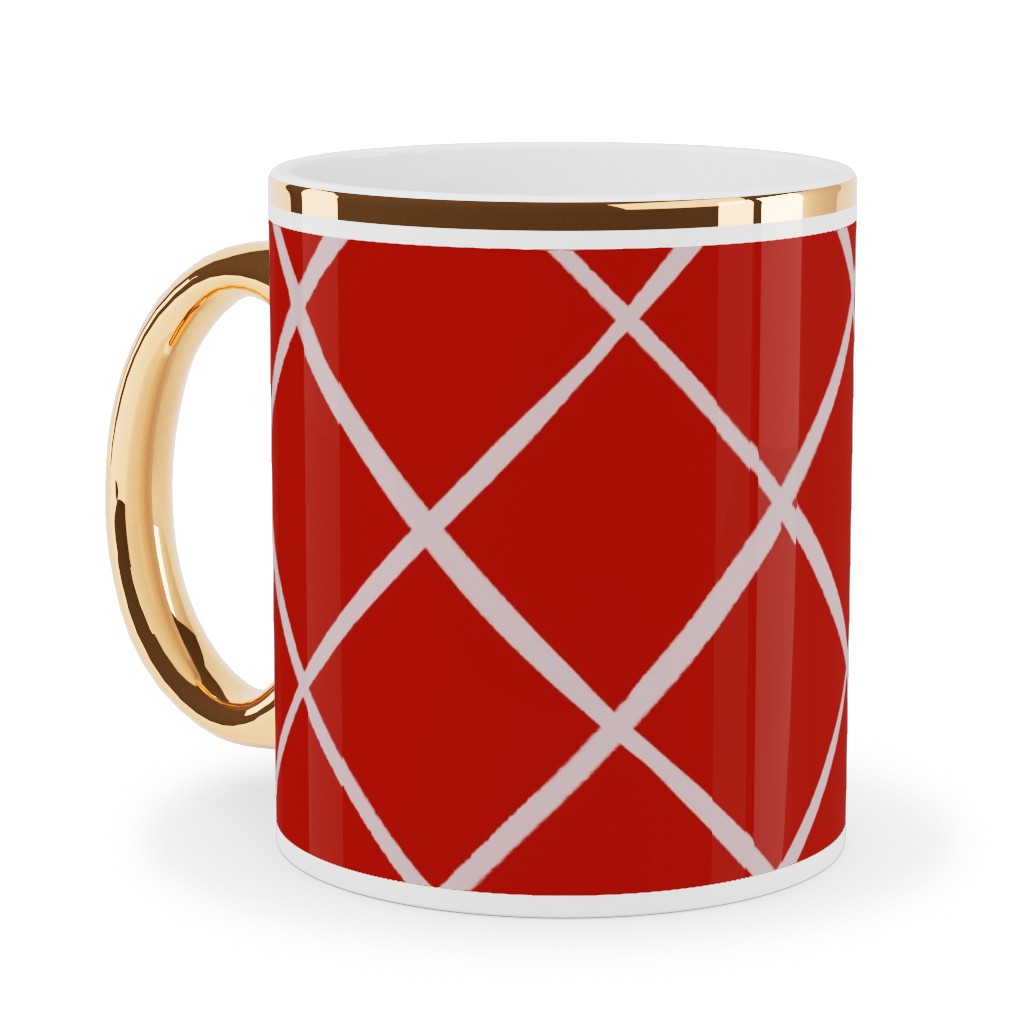 Check on Red Ceramic Mug, Gold Handle,  , 11oz, Red