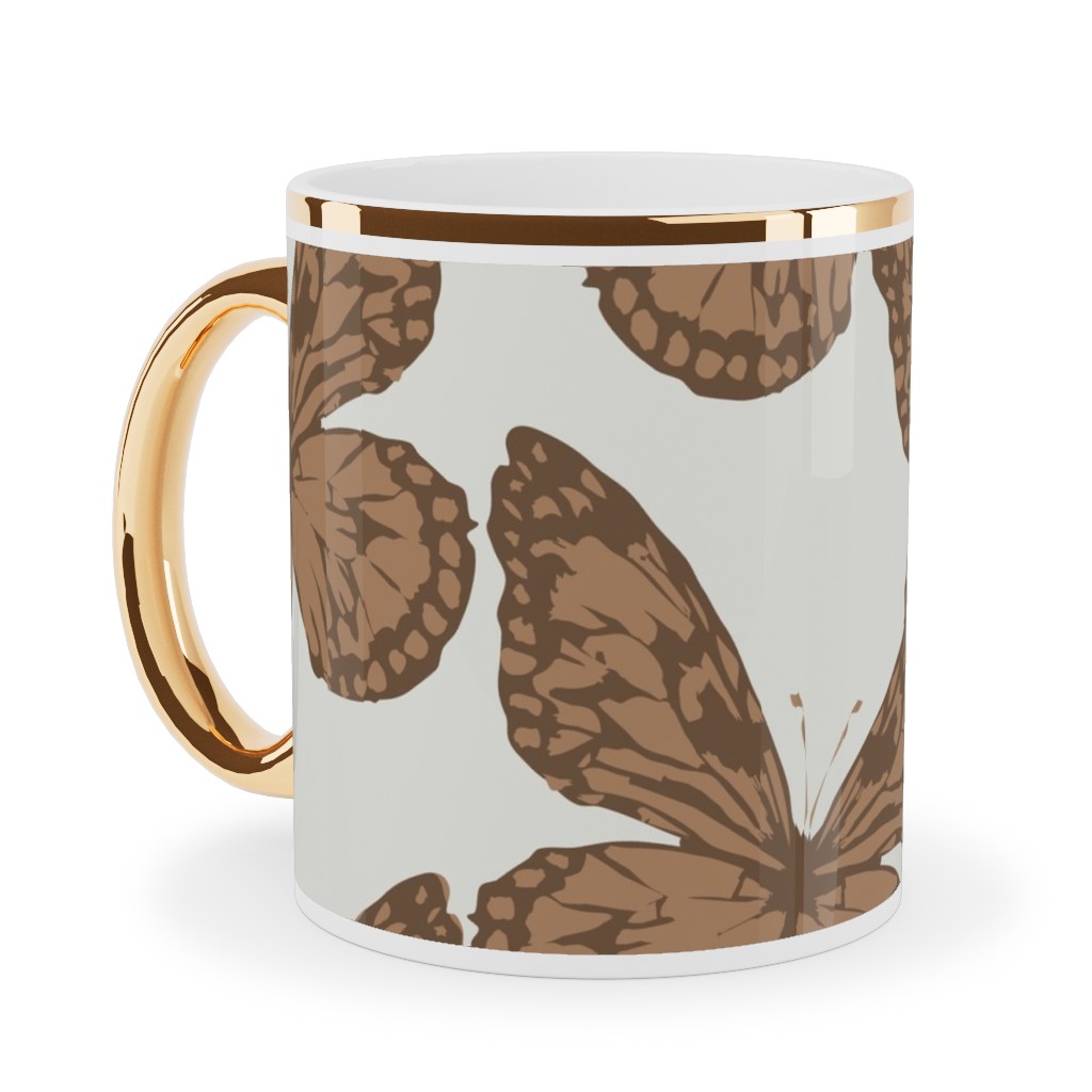 Butterfly Ceramic Mug, Gold Handle, , 11oz, Brown, Clove