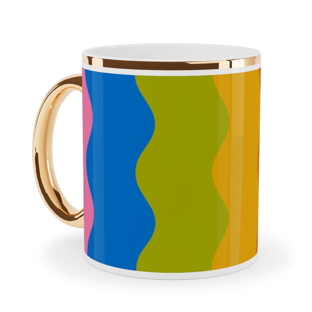Rainbow Squiggles Ceramic Mug, Gold Handle, , 11oz, Multicolor