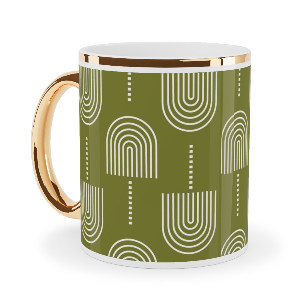 Fans - Olive Ceramic Mug, Gold Handle, , 11oz, Green, Classic Green