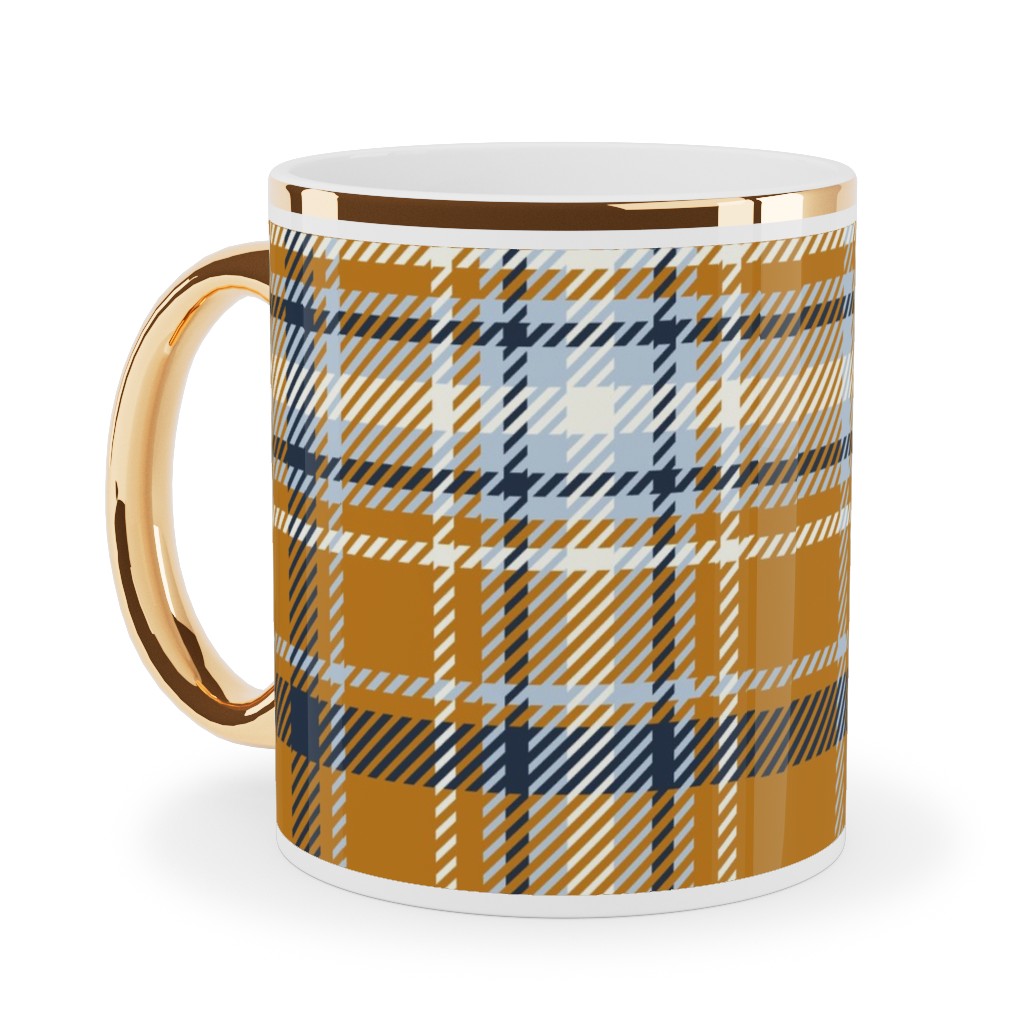 Desert Sun Plaid - Orange Ceramic Mug, Gold Handle, , 11oz, Orange, Orange