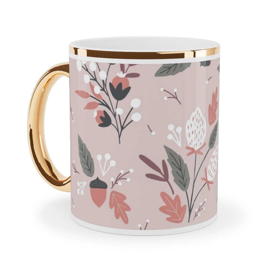 Fall Foliage - Pink Ceramic Mug, Gold Handle,  , 11oz, Pink