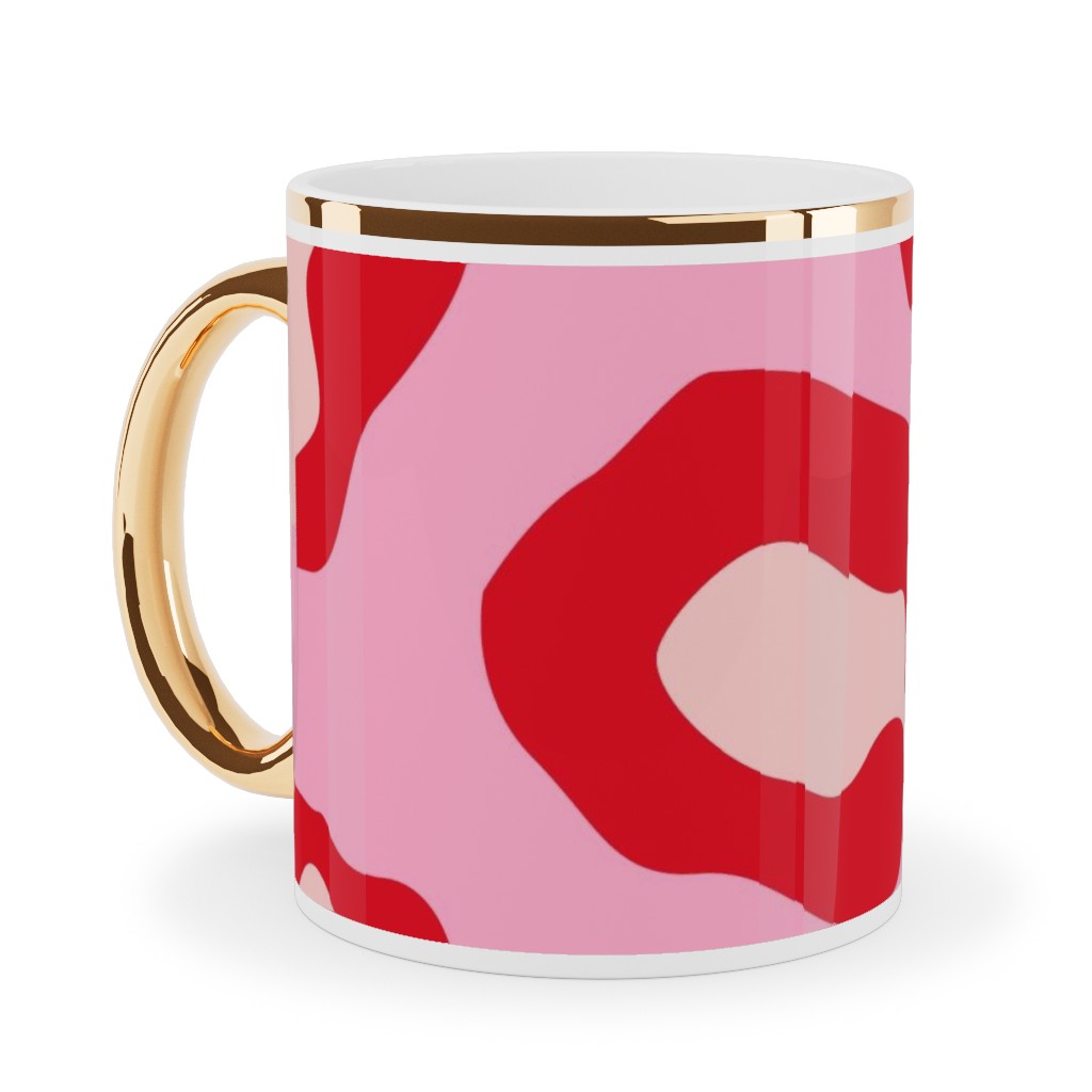 Leopard - Pink and Red Ceramic Mug, Gold Handle,  , 11oz, Pink
