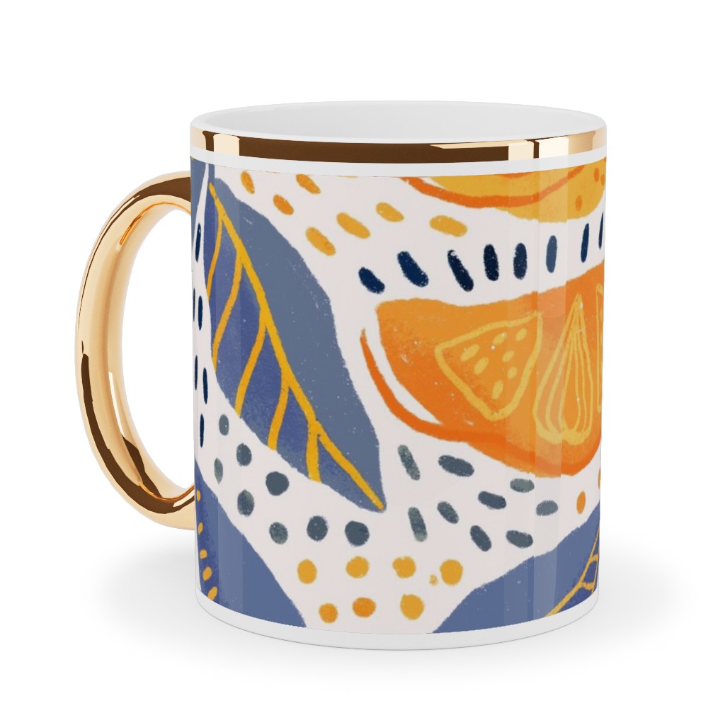 Give Me Those Lemons - Blue and Yellow Ceramic Mug, Gold Handle, , 11oz, Yellow, Classic Yellow
