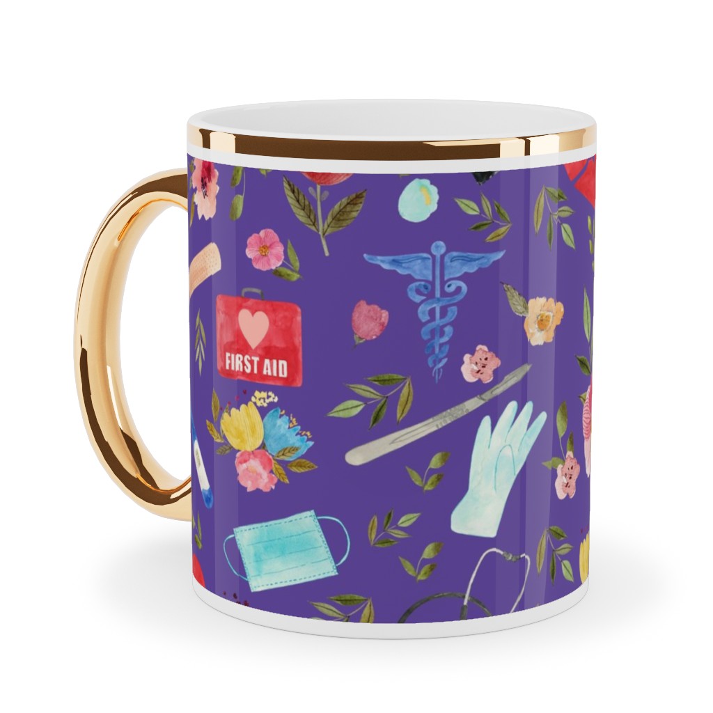 Love To Care Ceramic Mug, Gold Handle, , 11oz, Purple, Hyacinth