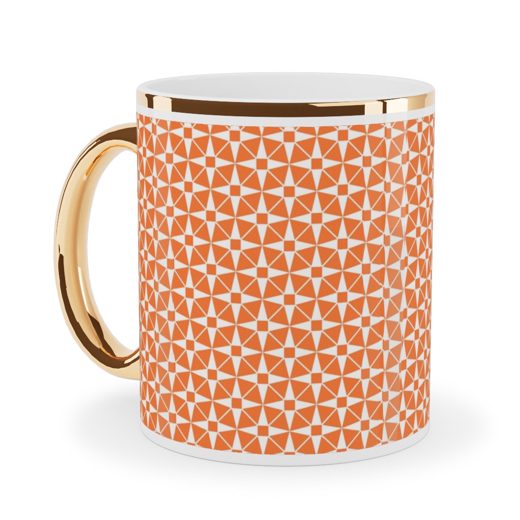 Starburst Geometric - Orange Ceramic Mug, Gold Handle,  , 11oz, Orange