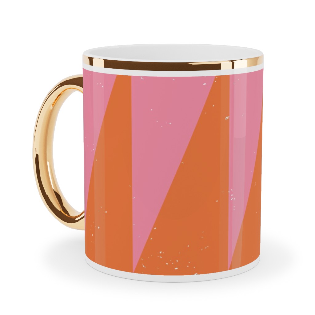 Dual Traingles - Pink Ceramic Mug, Gold Handle,  , 11oz, Pink