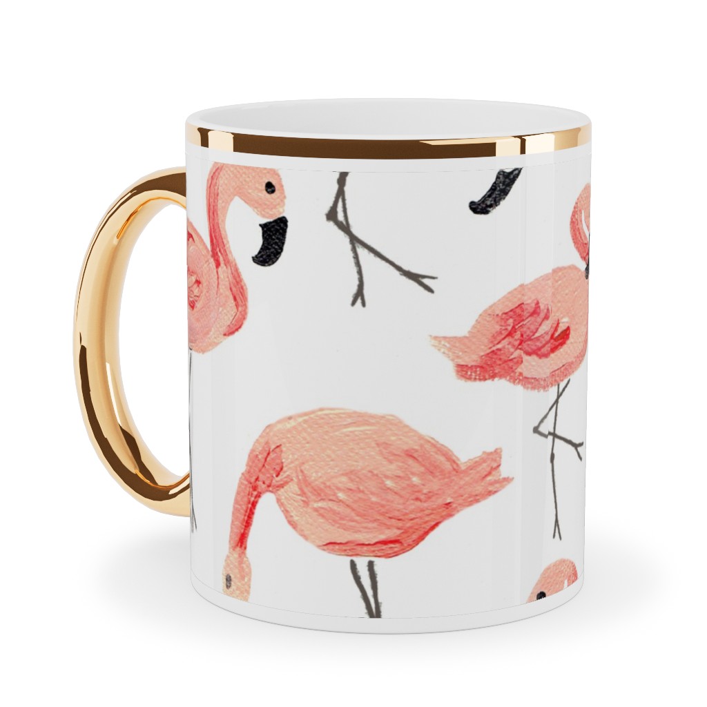 Flamingo Party - Pink Ceramic Mug, Gold Handle,  , 11oz, Pink