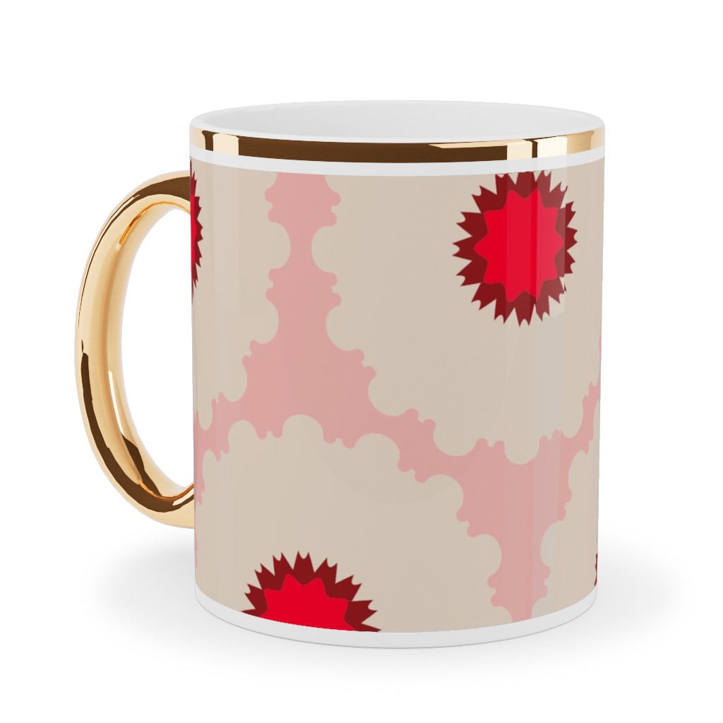 Eva Pop - Pink and Red Ceramic Mug, Gold Handle, , 11oz, Pink, Bright Pink