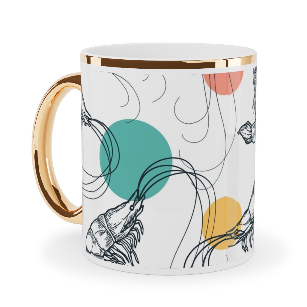 Fun Shrimp - Multi Ceramic Mug, Gold Handle,  , 11oz, Multicolor