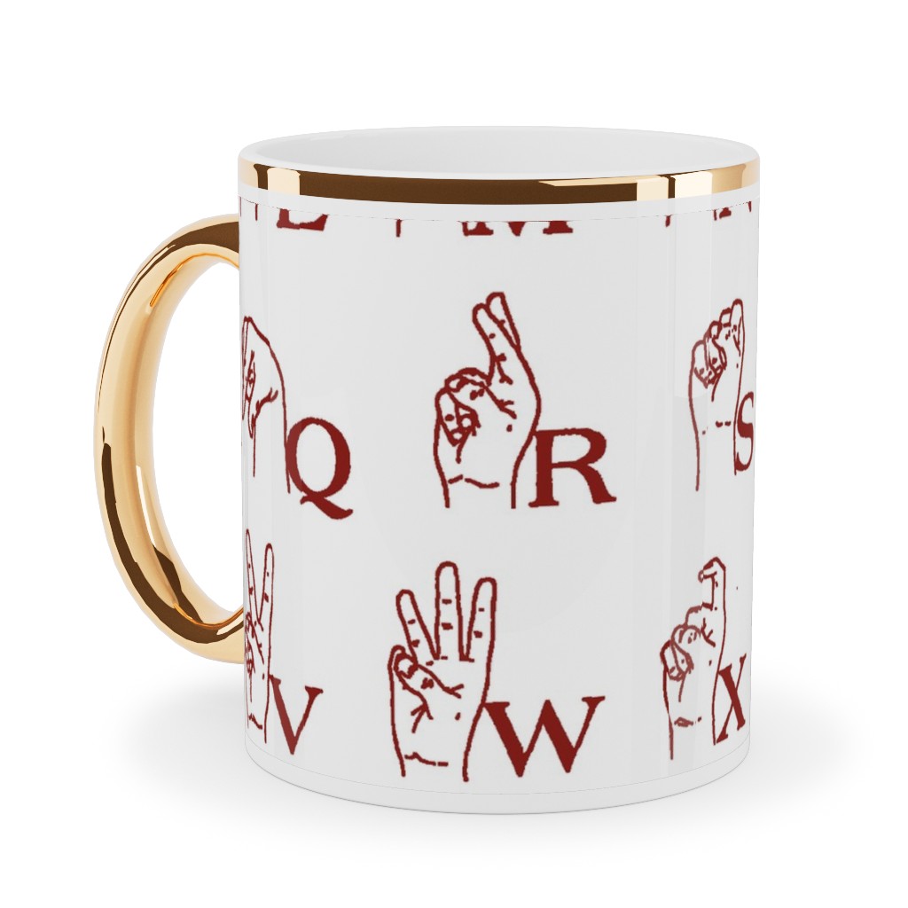 Sign Language Alphabet Ceramic Mug, Gold Handle,  , 11oz, Brown