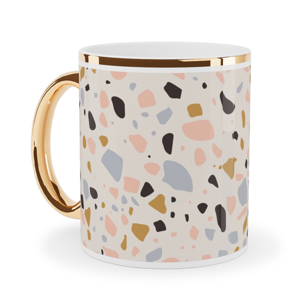 Terrazzo Coral - Gold Ceramic Mug, Gold Handle,  , 11oz, Beige