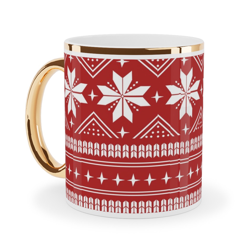 Nordic Sweater - Red Ceramic Mug, Gold Handle,  , 11oz, Red