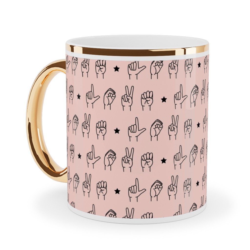 Love Sign Language Ceramic Mug, Gold Handle,  , 11oz, Pink