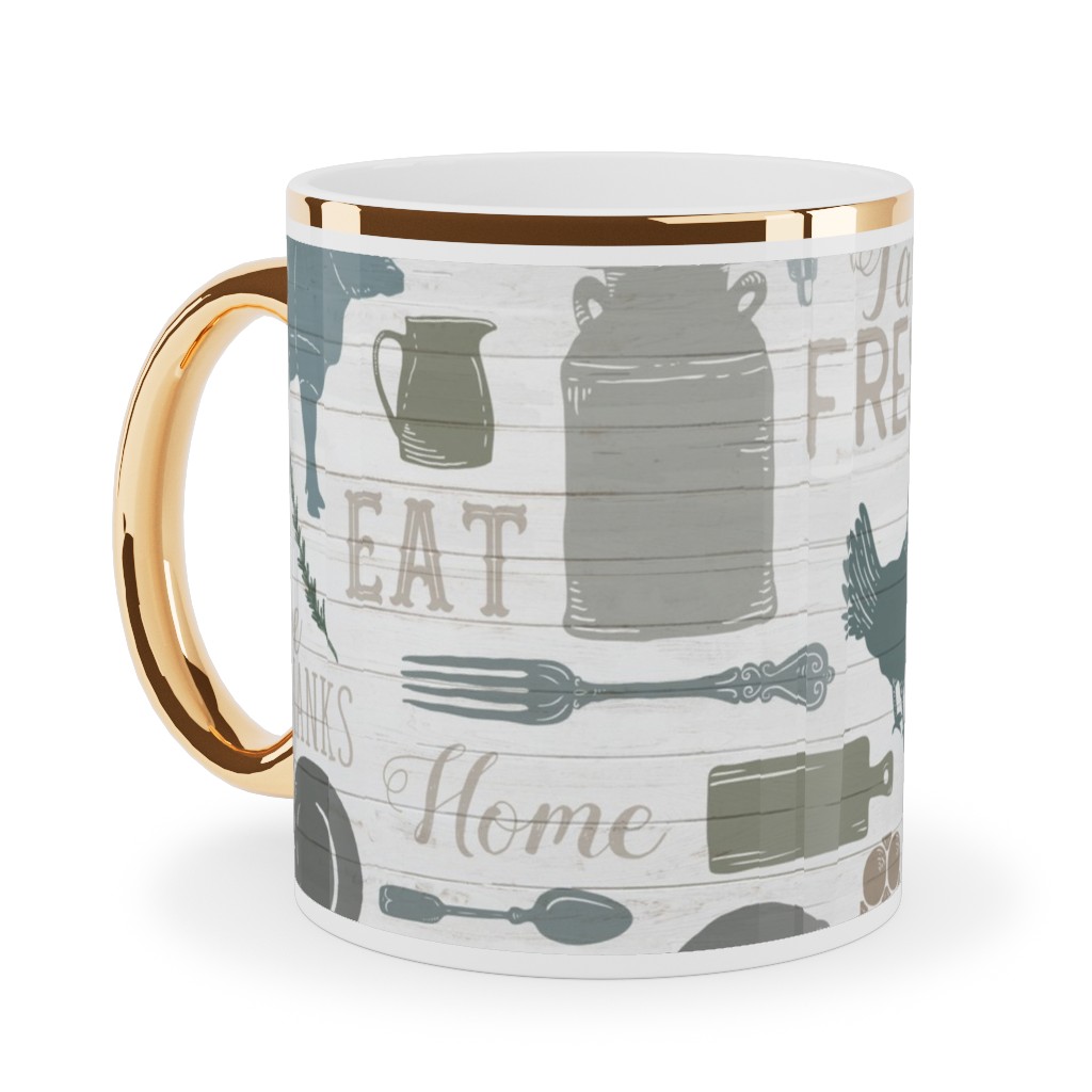 Sing for Your Supper - Gather Round & Give Thanks Ceramic Mug, Gold Handle,  , 11oz, Blue