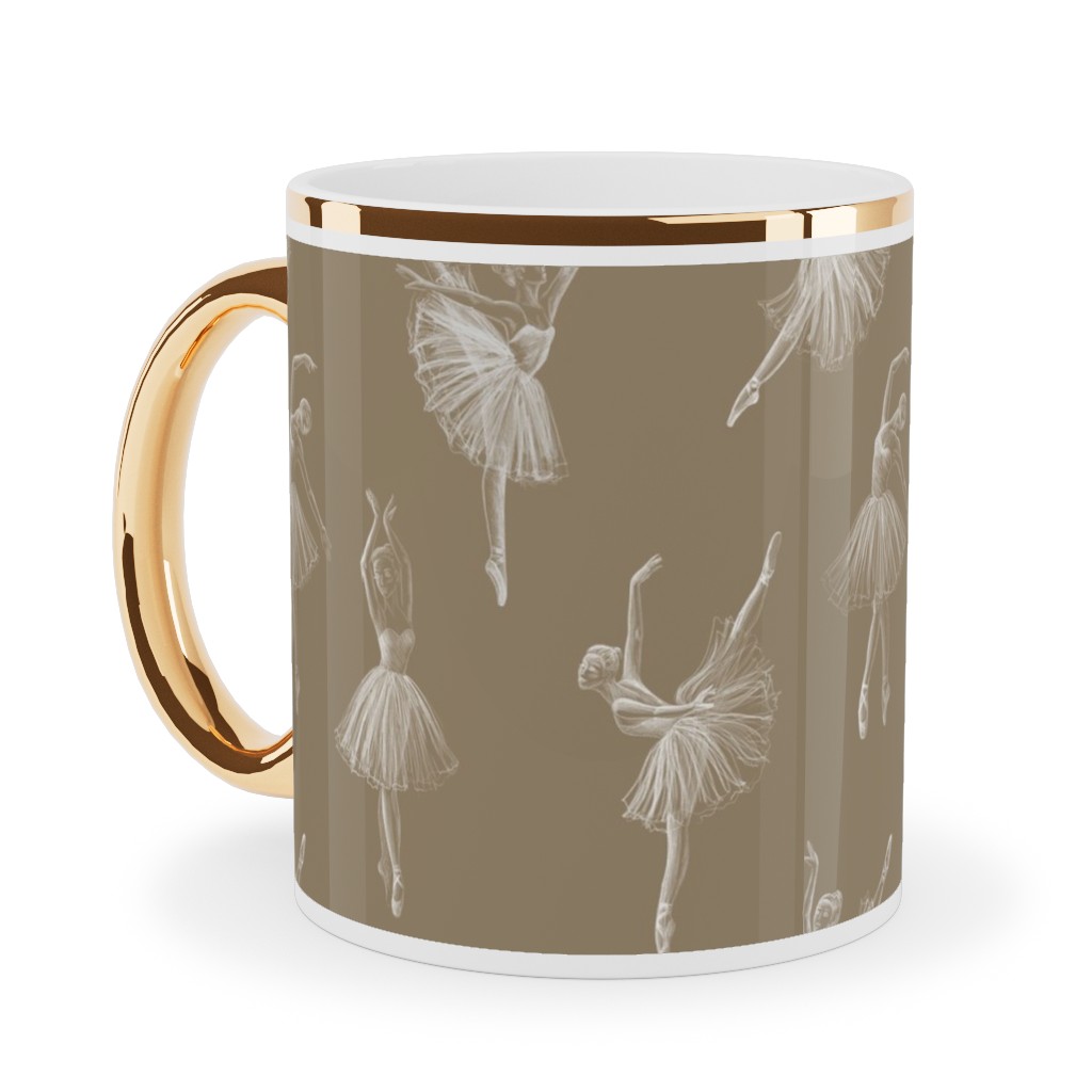Ballerinas Ceramic Mug, Gold Handle, , 11oz, Brown, Morning Latte