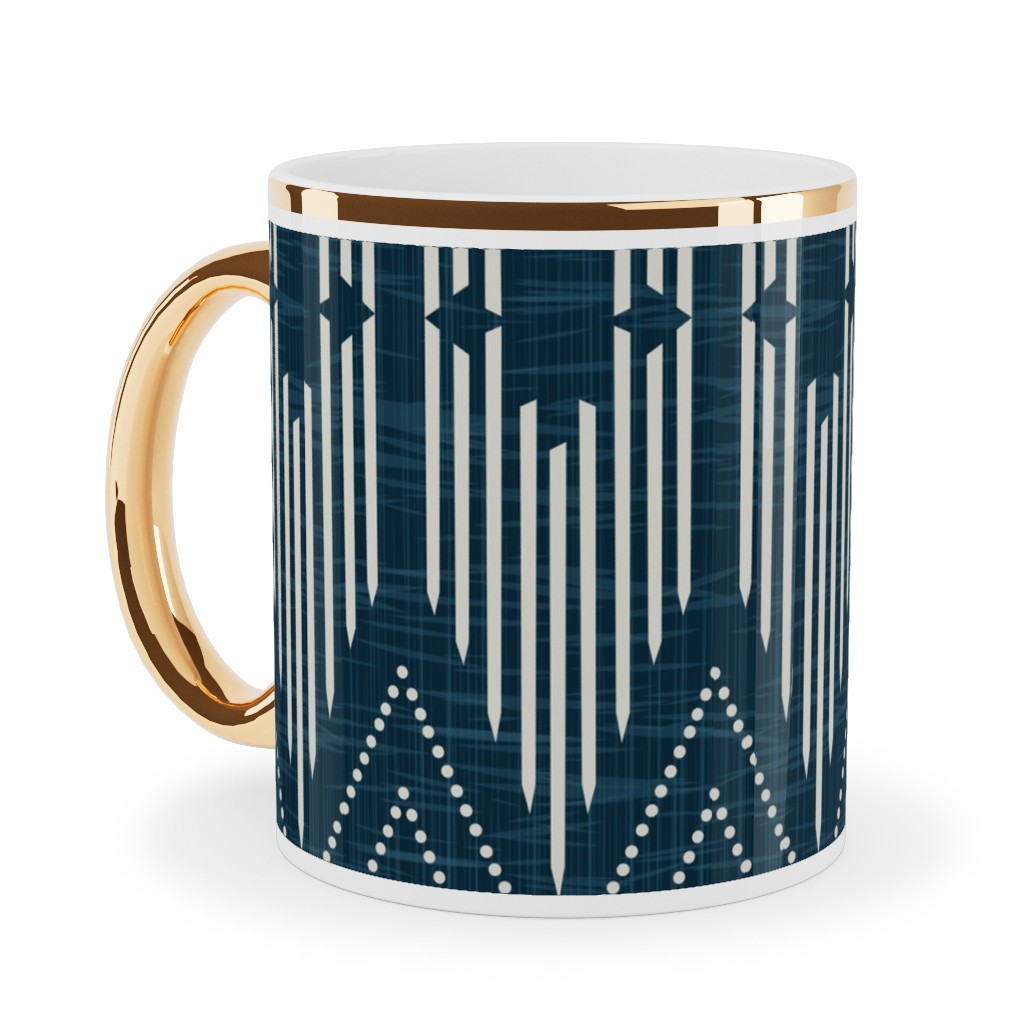 West End Ceramic Mug, Gold Handle, , 11oz, Blue, Silhouette