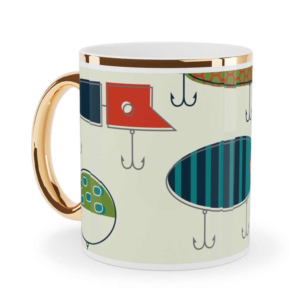 Hooked Up Ceramic Mug, Gold Handle, , 11oz, Multicolor, Antique White