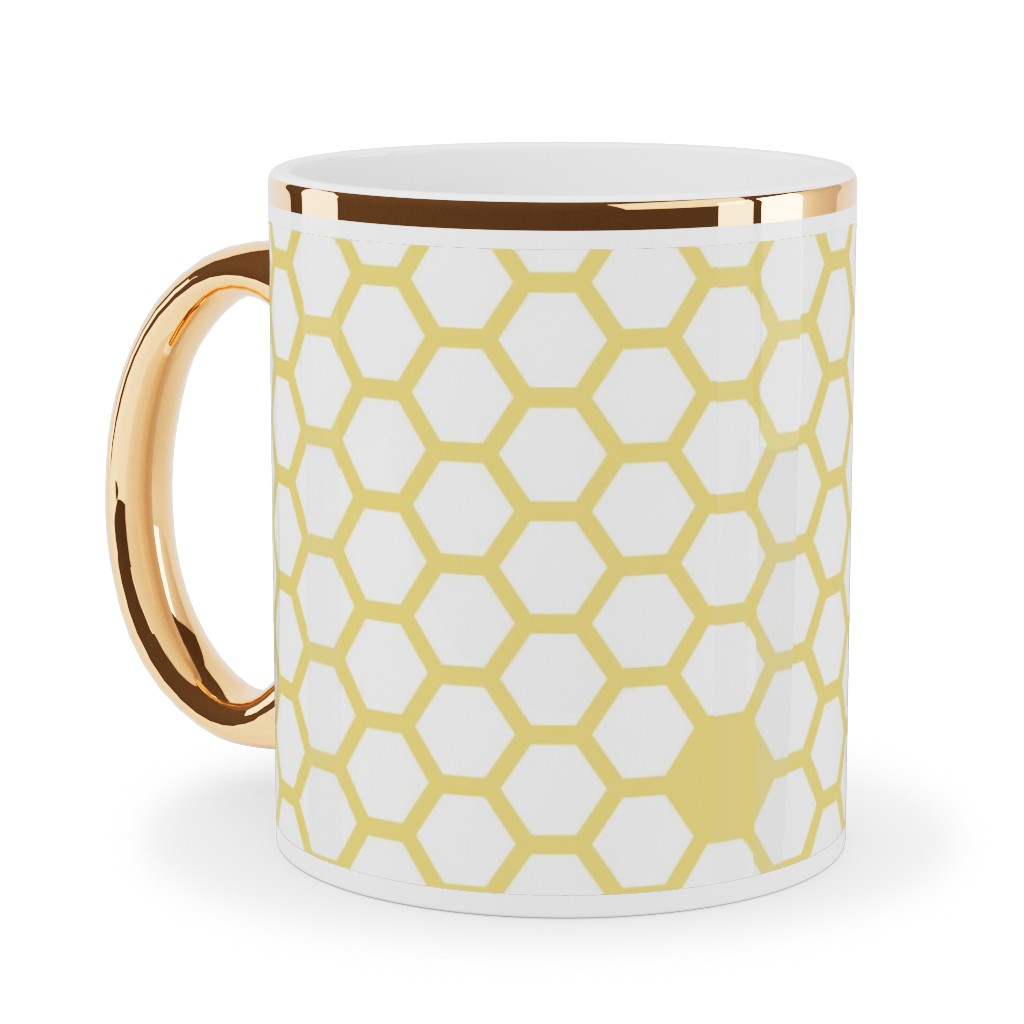 Honeycomb - Sugared Spring - Yellow Ceramic Mug, Gold Handle,  , 11oz, Yellow