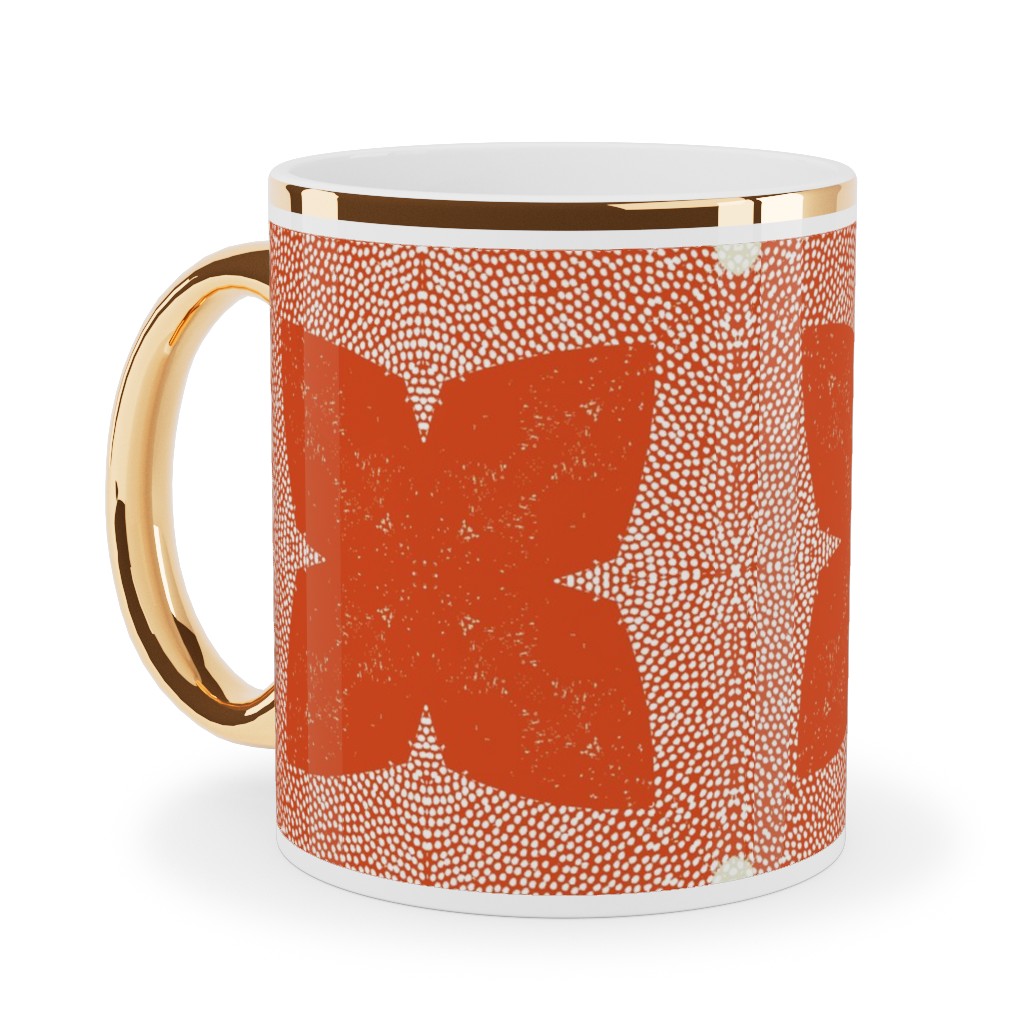 Red Geo Garden - Red Ceramic Mug, Gold Handle,  , 11oz, Red