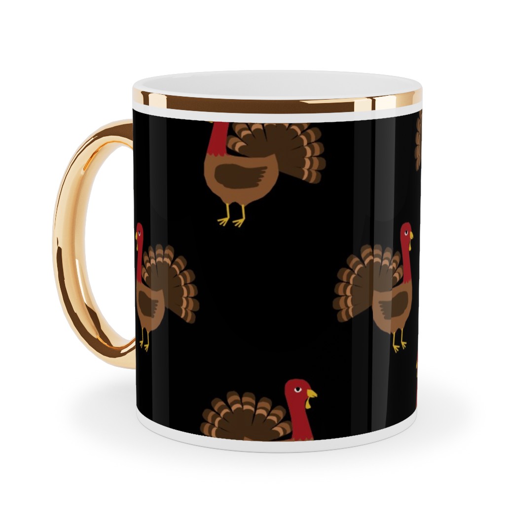Turkey Toss Ceramic Mug, Gold Handle, , 11oz, Black, Rich Black
